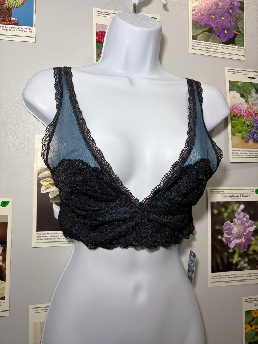 Free People Black Sheer Lace Bralette